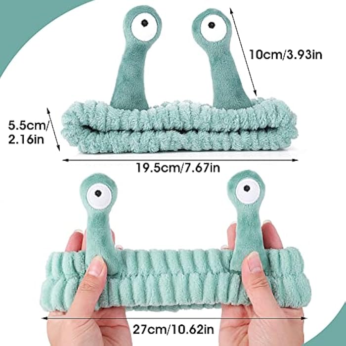 Molain Face Wash Headband, Palm and Snail Spa Hair Bands Makeup Headbands Women Cartoon Cute Coral Fleece Elastic Headband Creative Hair Accessories for Washing Face Shower Sports Beauty Skincare - Image 2